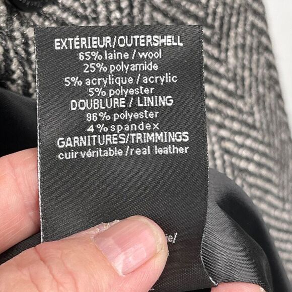 Mackage Gray Black Leather Belted Herringbone Wool Blend Pea Coat Size Large NWT - Picture 9 of 15